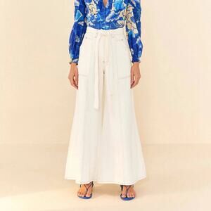 Farm Rio Belted Wide-Leg Twill Pants M